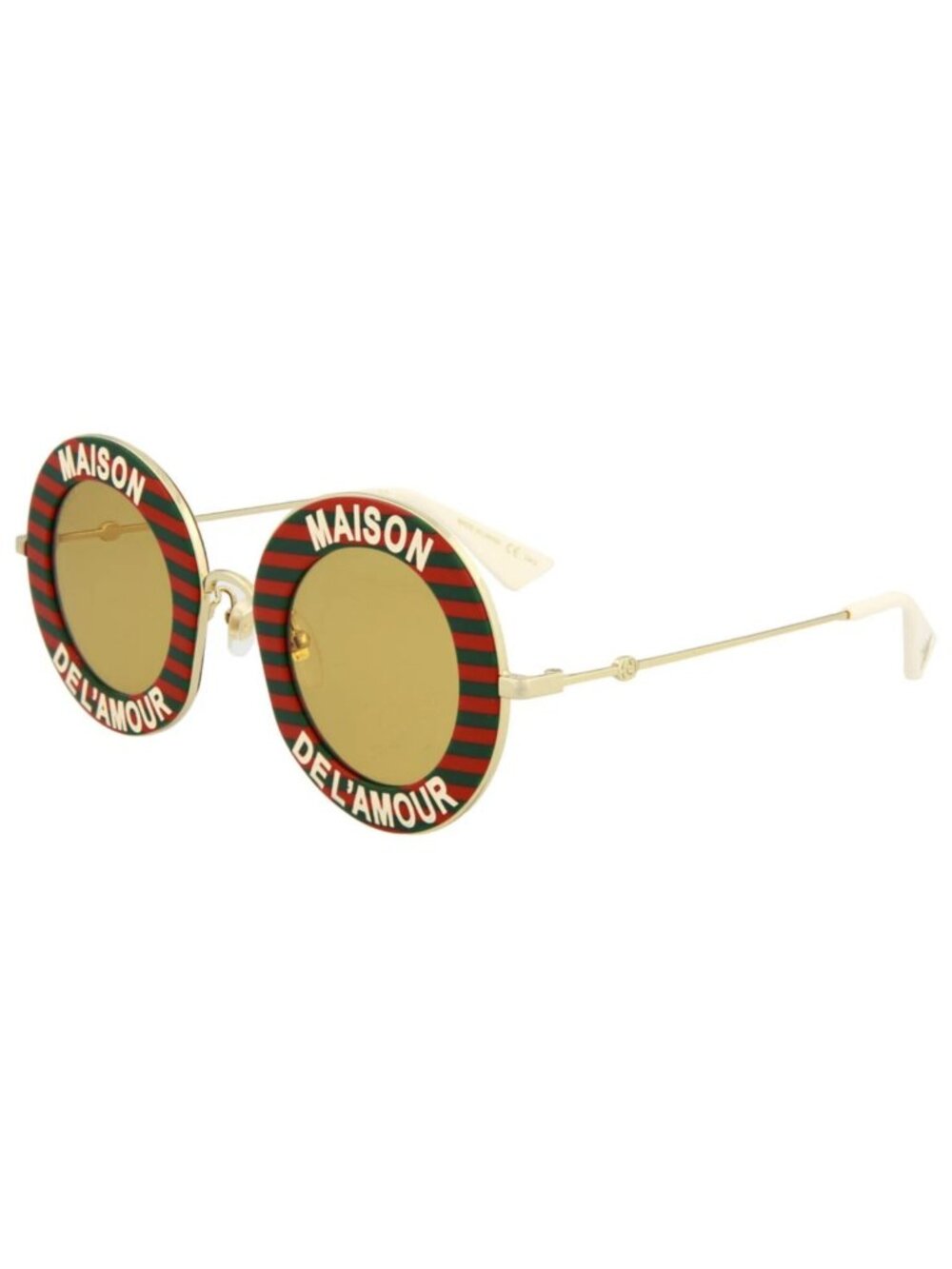 New Gucci Women's Sunglasses Round Oval Metal Frame Red Gold Yellow